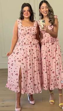 JessaKae berry bunch pink Smocked Midi Dress Size S